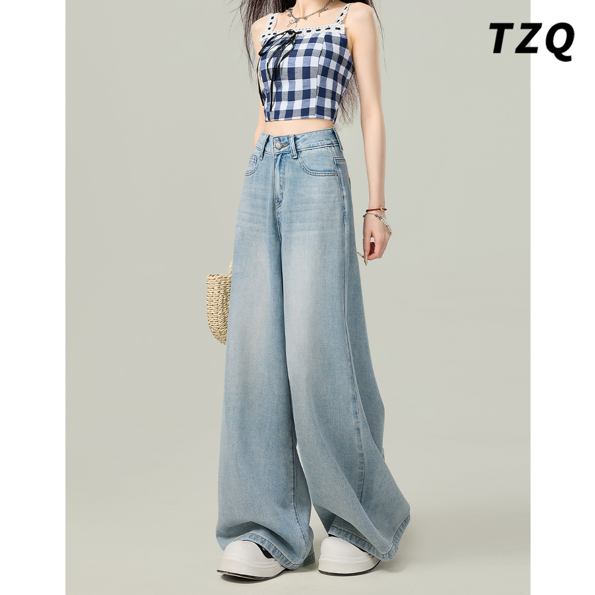 高腰阔腿牛仔裤女2025秋季新款宽松显瘦百搭垂感拖地裤TZQ2542222