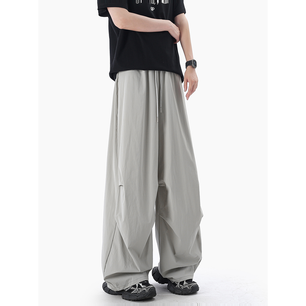 York Zoom夏季速干轻薄透气宽松褶皱伞兵裤休闲裤男女薄款松弛感