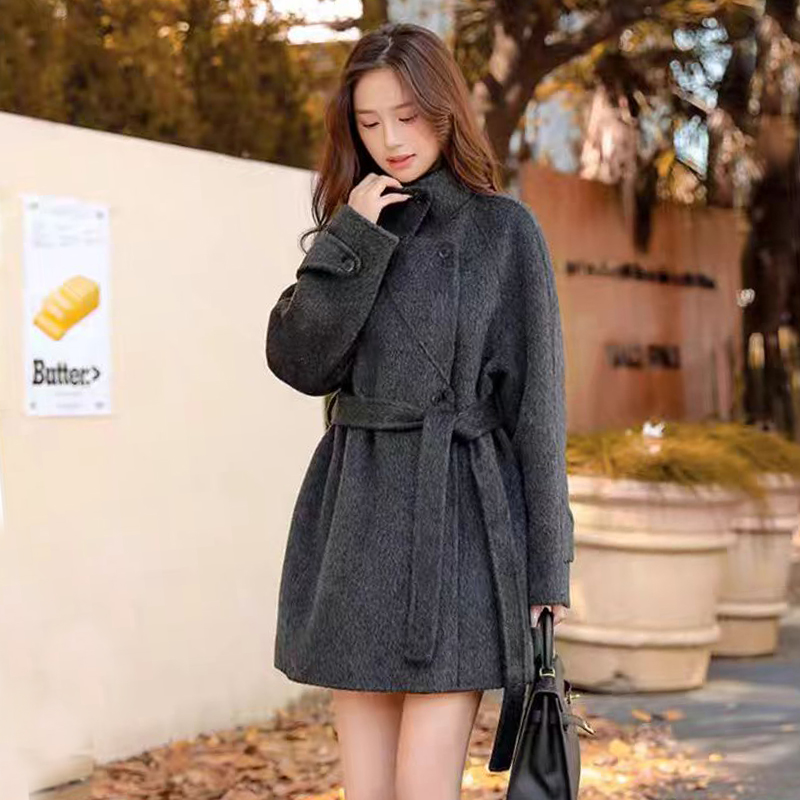 双面羊毛大衣女2025年秋冬新款高级感韩系小个子宽松立领毛呢外套