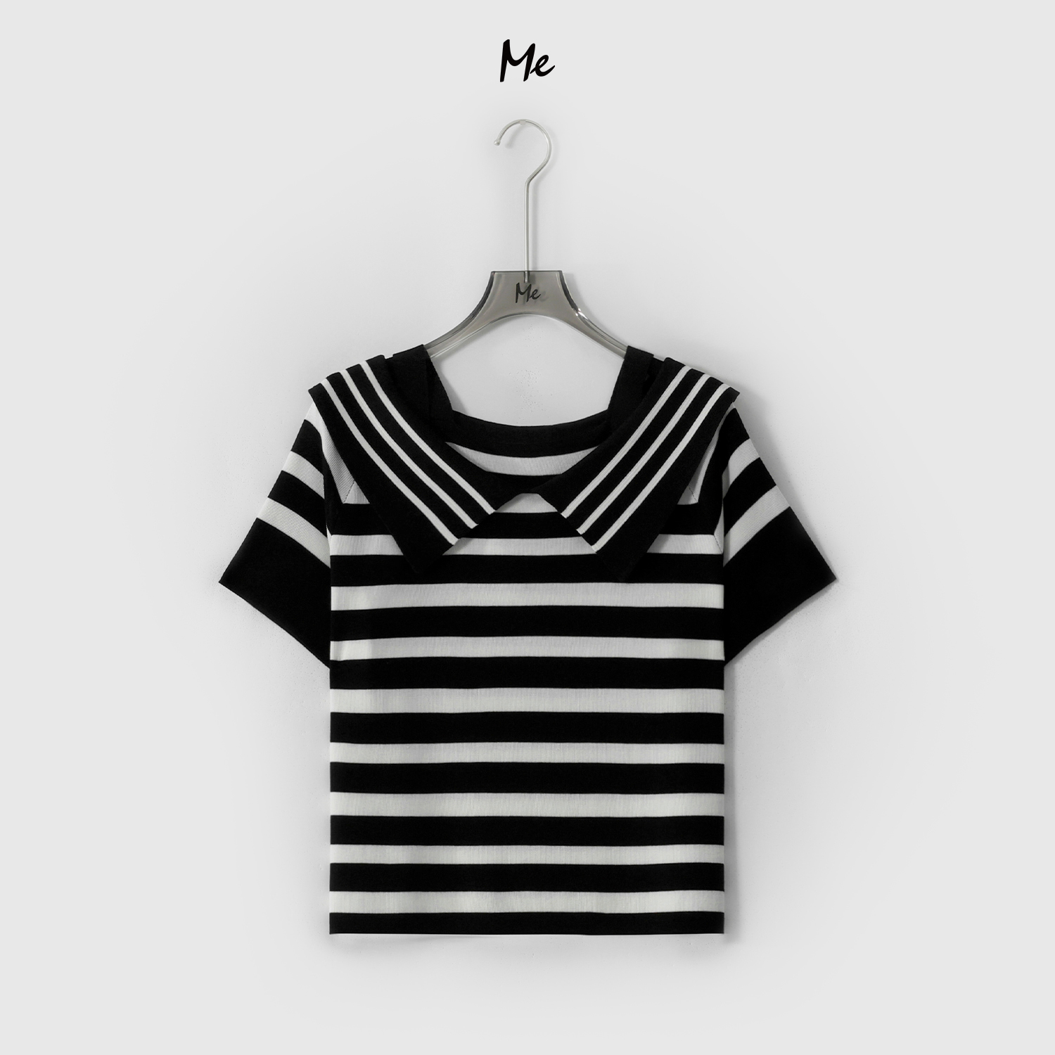 ME【100%天丝露肩航海衫】智性条纹显瘦舒适时尚百搭针织衫MESS6483