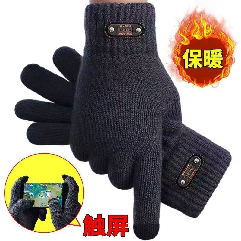 触屏手套男士冬季双层加绒加厚韩版加大码保暖开车骑行车五指手套