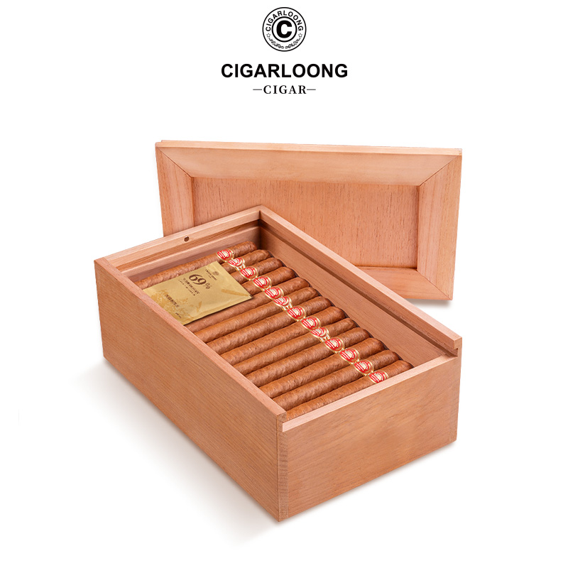 CIGARLOONG茄龍天然无漆无贴皮全实木西班牙雪松木雪茄保湿盒50支