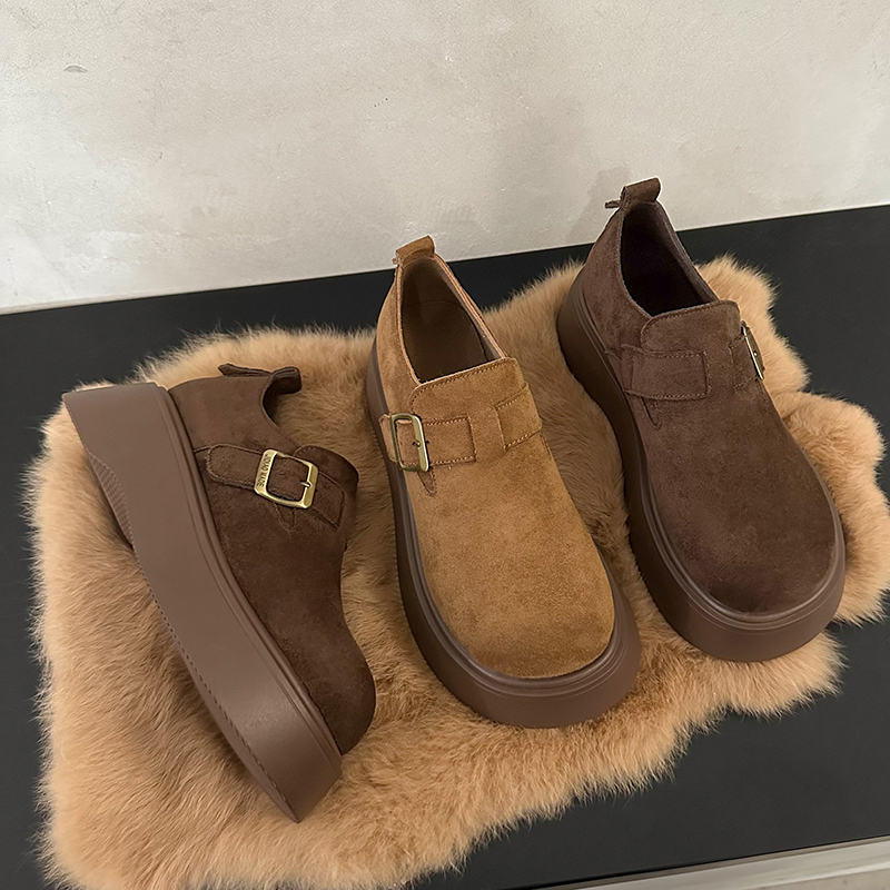 厚底增高勃肯鞋女2025秋冬新款懒人一脚蹬复古博肯单鞋休闲乐福鞋