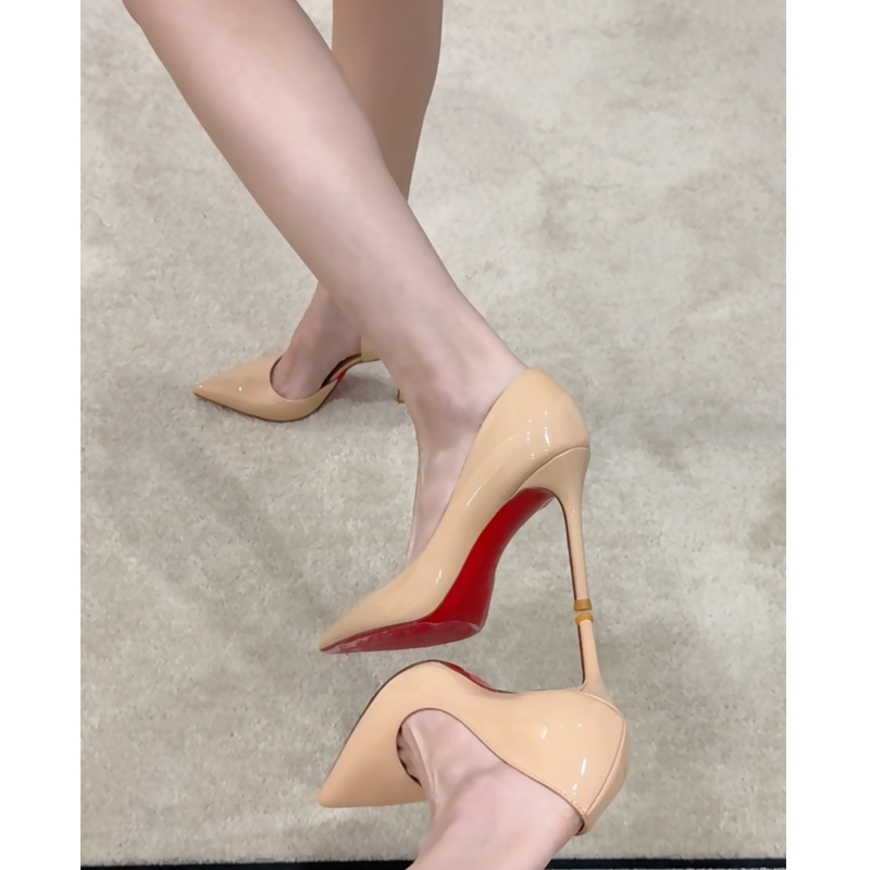 【护趾棉】裸色侧空尖头高跟鞋2025秋冬新款红底细跟性感百搭单鞋女