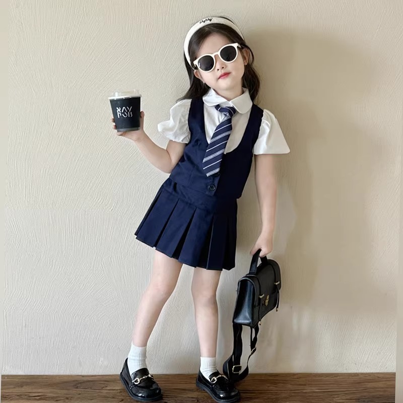 女童JK制服套装夏季女宝宝时髦洋气衬衫短裙小女孩学院风韩系童装