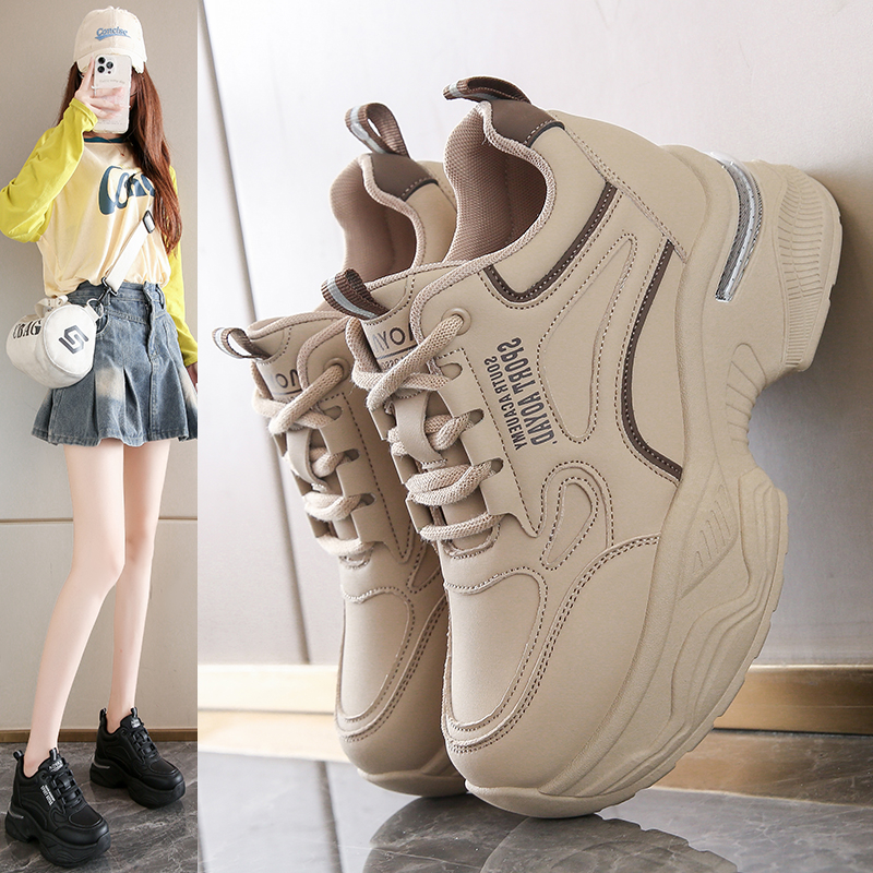 2025秋季内增高老爹鞋女韩版时尚百搭7.5公分皮面透气休闲女鞋