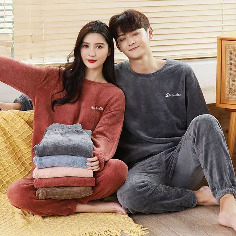 珊瑚绒情侣睡衣男女冬季加厚加绒可外穿暖暖衣套装家居服