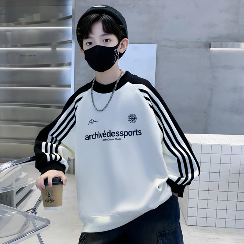 儿童装男童秋冬装加绒加厚卫衣冬款新款大童潮酷痞帅洋气秋季上衣