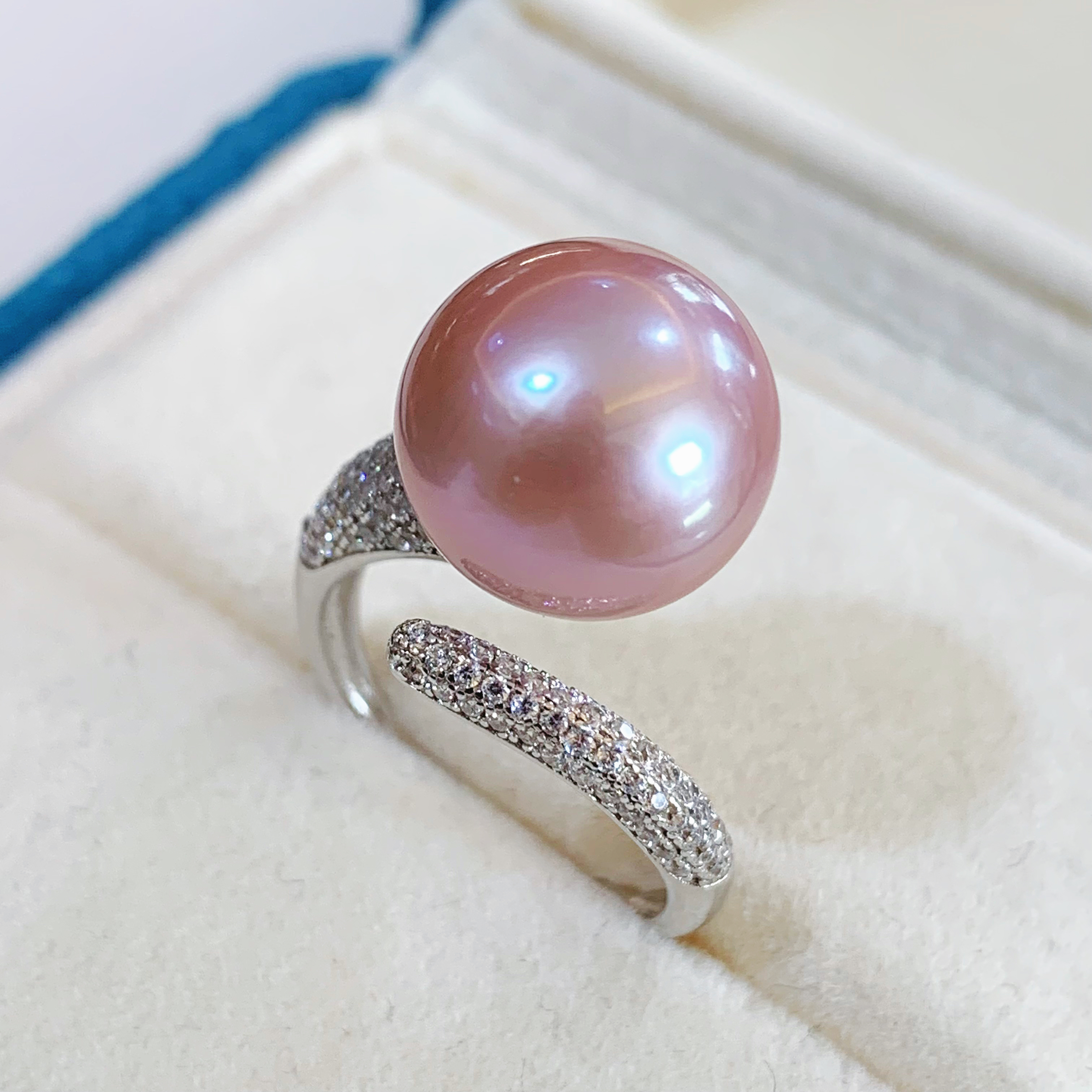 12.5mm淡水紫色珍珠银开口可调节戒指