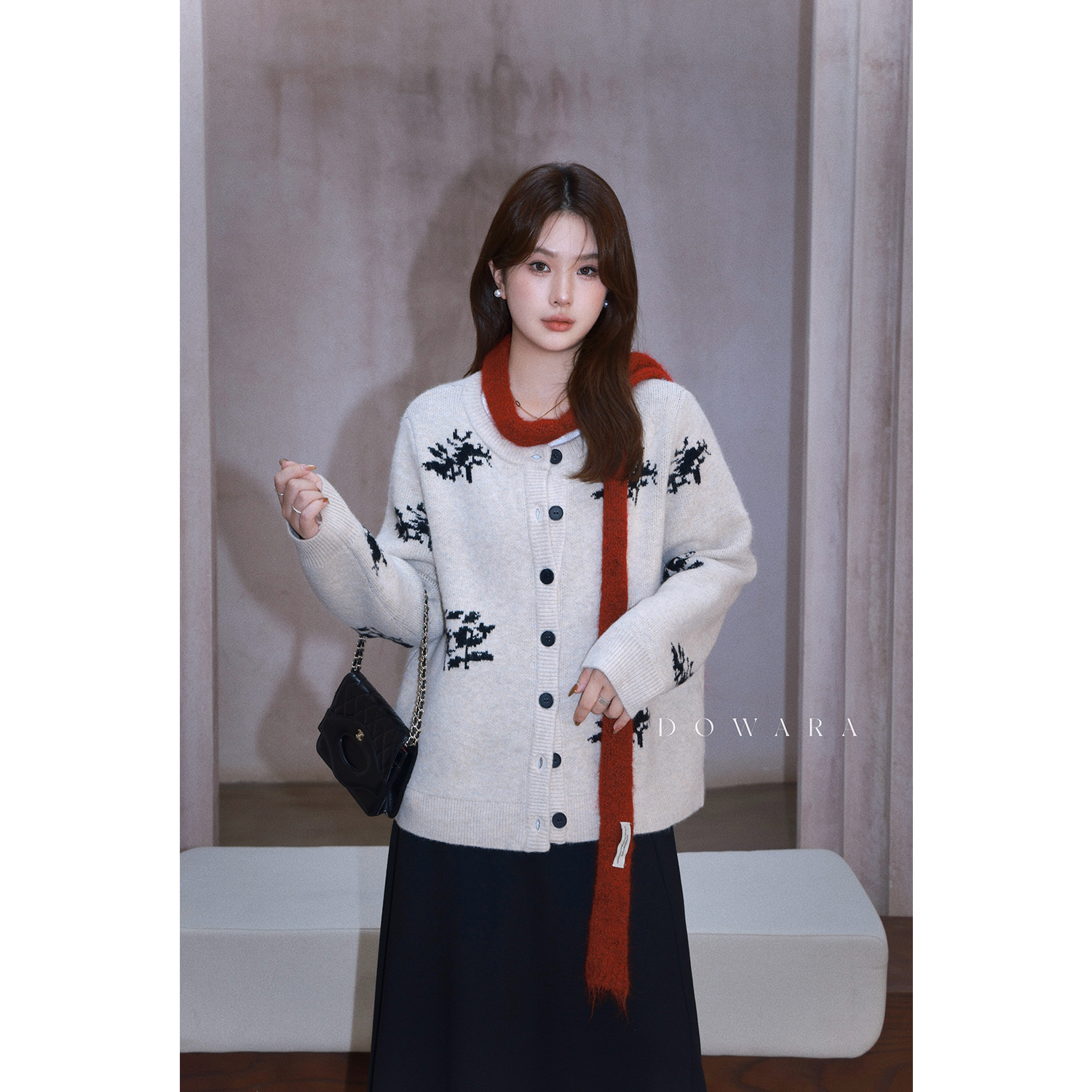 现货大婉酱微胖定制【德绒像素】冬季色织百搭女毛织开衫上衣 9949D