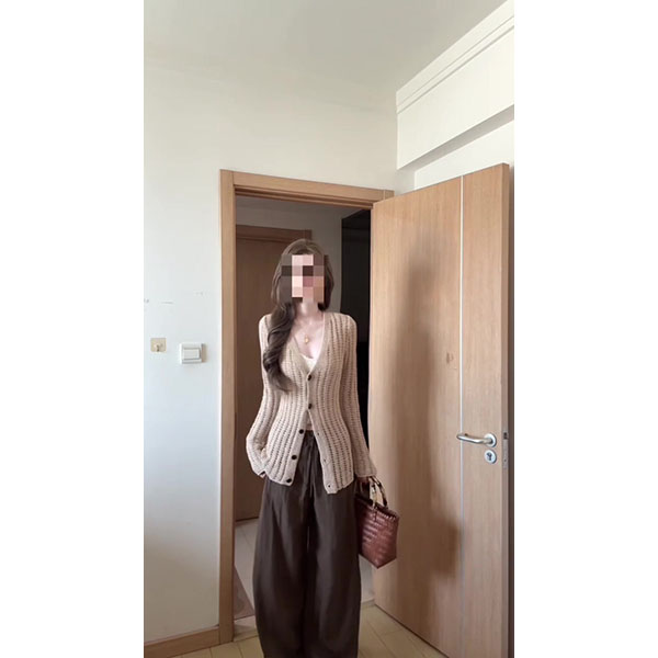 韩系早秋季氛围感毛衣女2025新款镂空针织开衫外套背心裤子套装