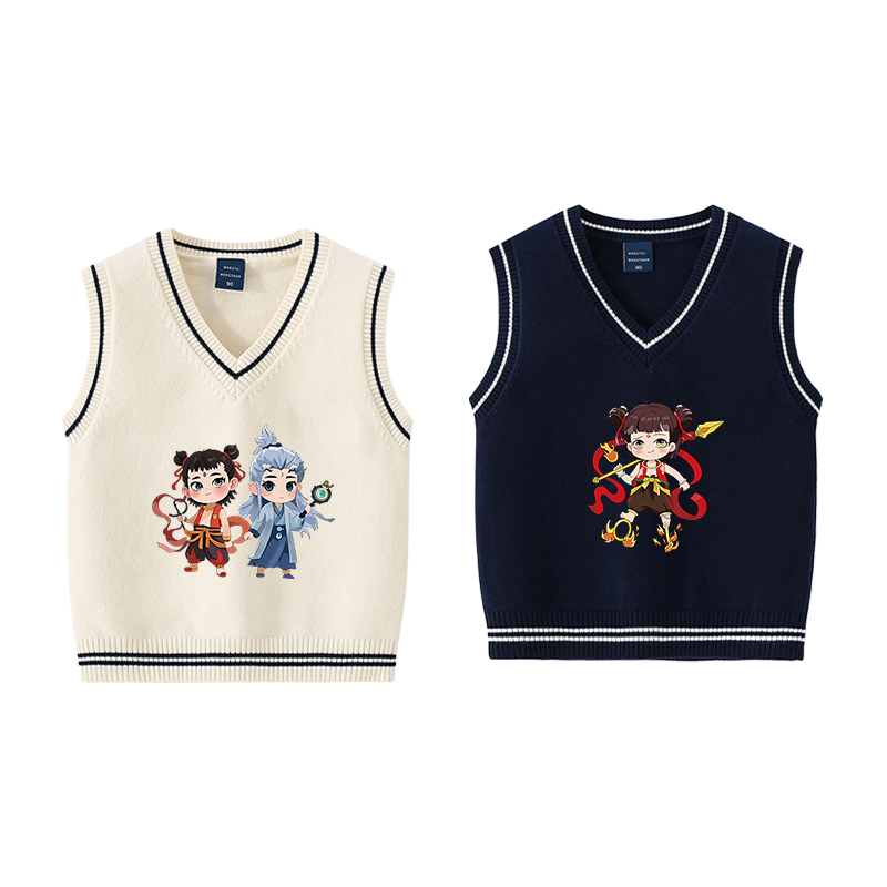 春秋哪咤儿童毛衣马甲小宝亲肤柔软无袖针织衫男童V领毛线背心