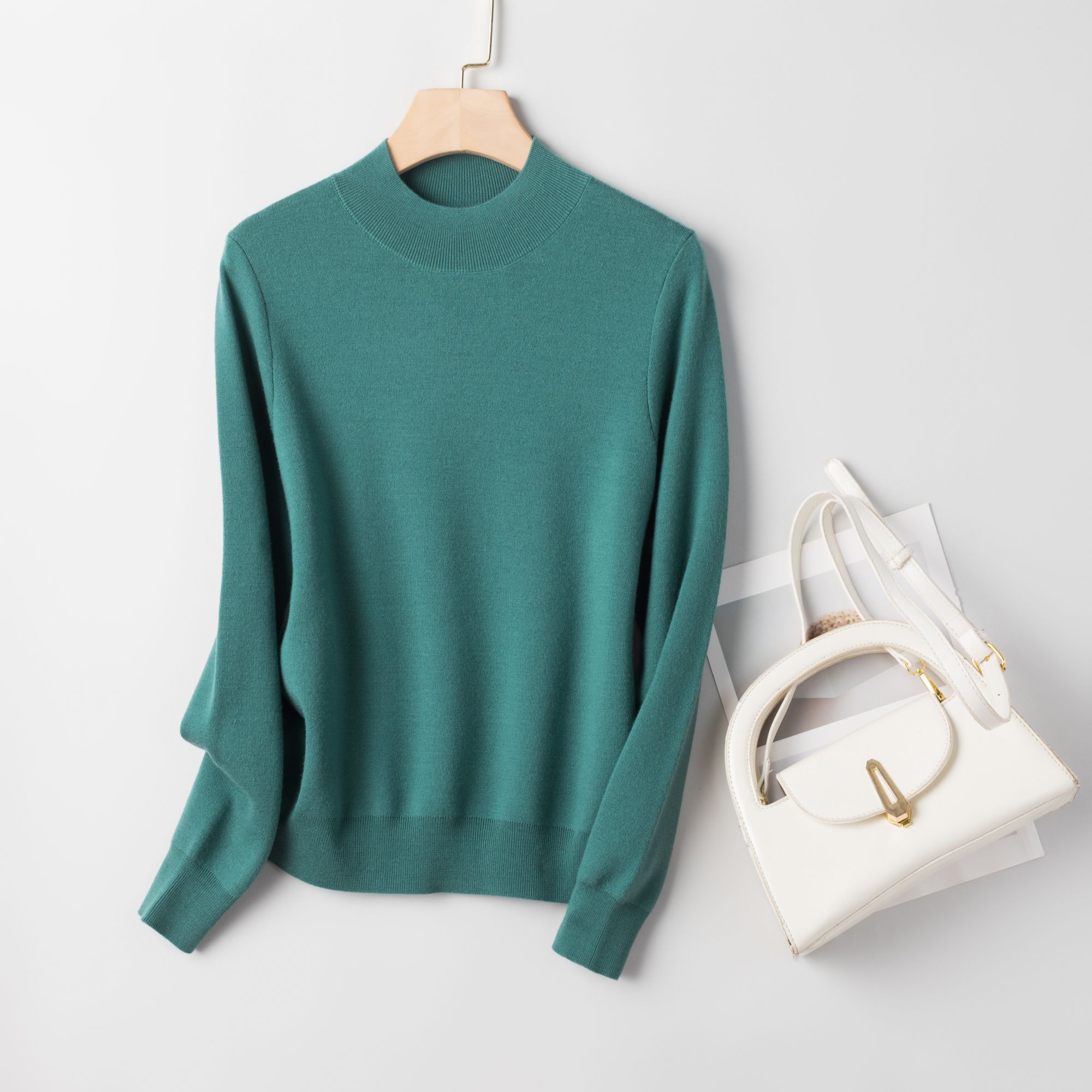 【啦啦精选】冬季加厚双面双织四平针半高领精纺羊毛针织衫1206