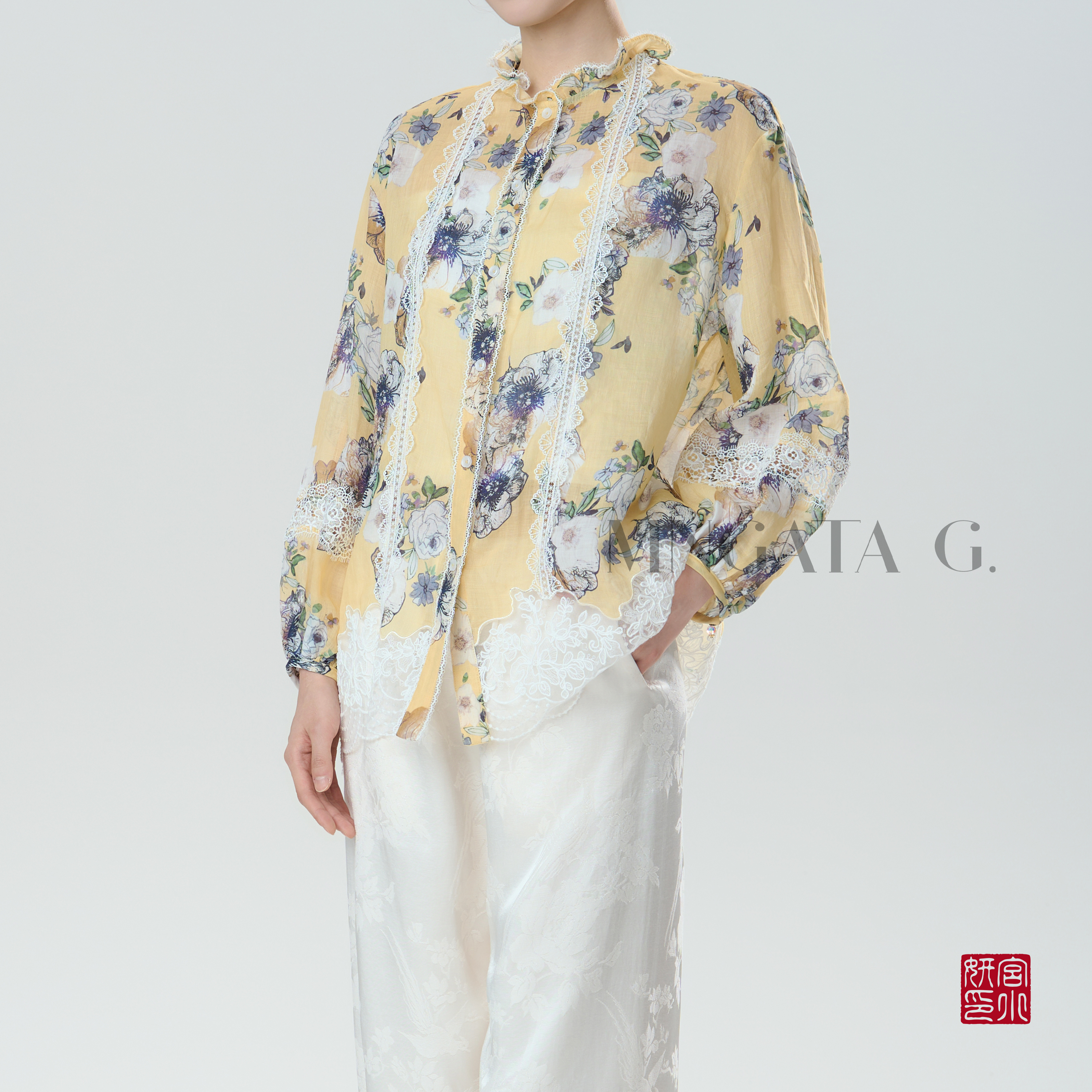 MNGATA G.宫小妍 【花开半夏】苎麻早秋新中式中国风上衣5011761