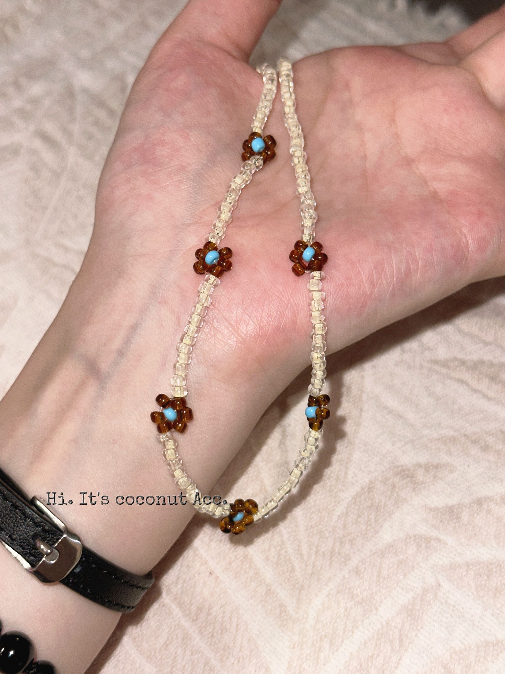 铜合金项链 「椰饰」韩系美拉德咖色串珠花项链ins小饰品