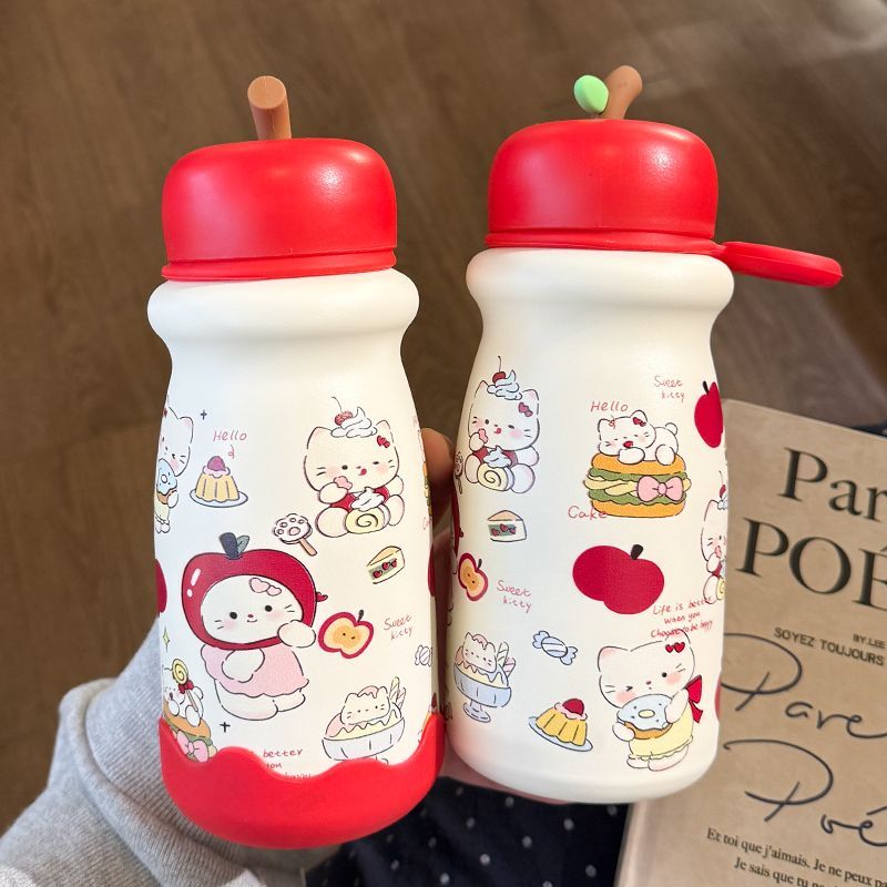 新款高颜值保温杯可爱水杯316不锈钢底学生小众简约便携卡通杯子L