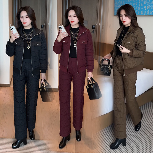 2025冬季新款穿搭加厚加绒休闲气质显瘦时尚气质减龄小香风套装62
