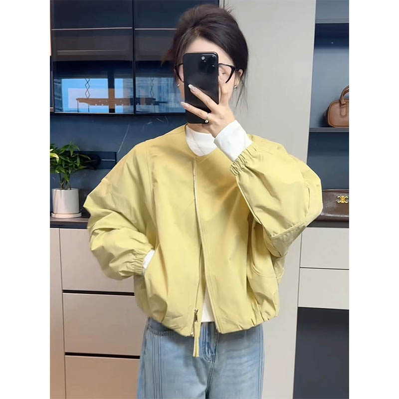 韩系拉链棒球服短款外套女春季2025新款宽松显瘦休闲坑条夹克上衣