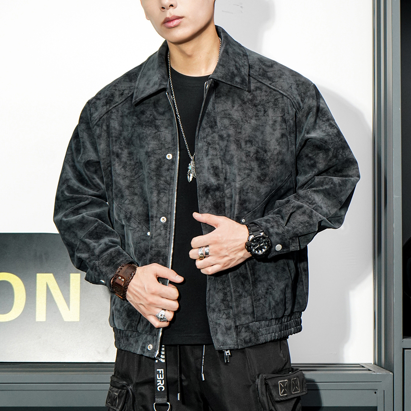 彦正美式复古翻领PU皮衣男2025秋冬潮牌高级感痞帅潮流皮夹克外套