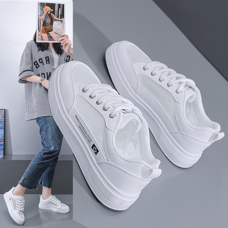 小白鞋女百搭透气2025夏季新款爆款厚底运动网面薄款休闲学生网鞋