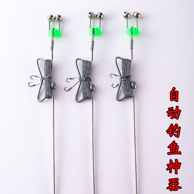 地插钩不锈钢弹簧爆炸钩自动钓鱼神器钓甲鱼鲢鳙青鱼黑鱼线组钩
