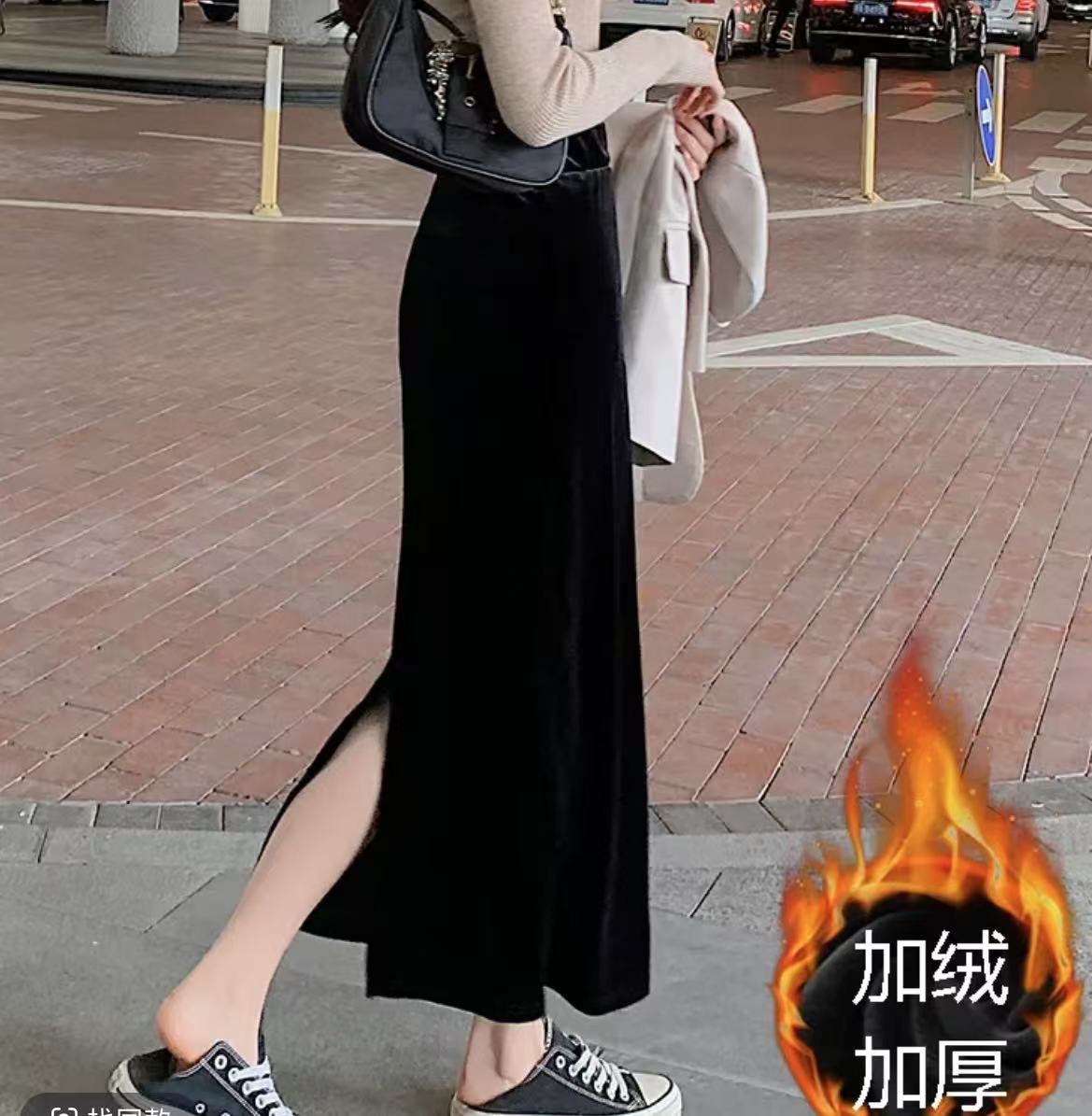 胖mm大码性感风显瘦高腰半身裙打底包臀裙开叉气质黑色时尚加厚