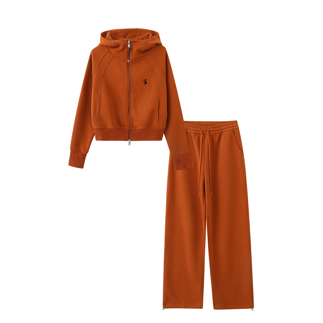 POLO Gwon/秋季新品休闲潮美显瘦连帽拉链衫阔腿裤女士套装ZS076