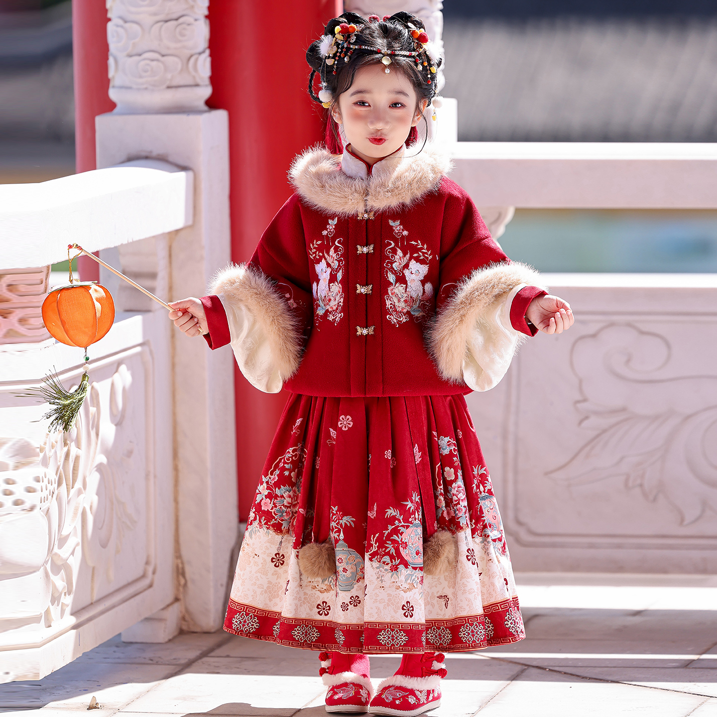 女童加厚拜年服秋冬季2025新款儿童新年装女宝宝喜庆过年衣服套装