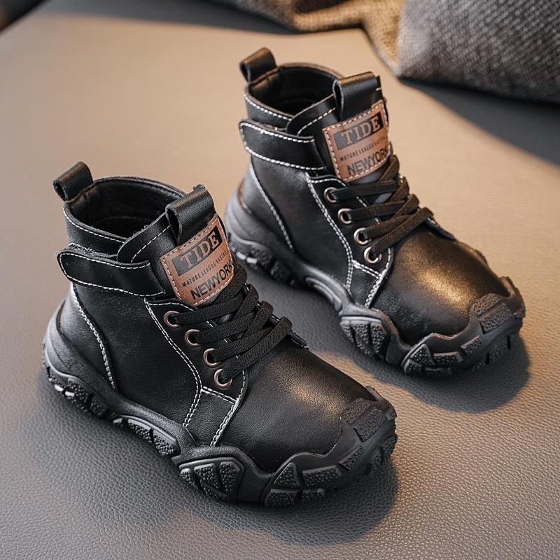 FAVMARTHA男童马丁靴2025秋冬新款皮儿童短靴加绒二棉宝宝雪地棉