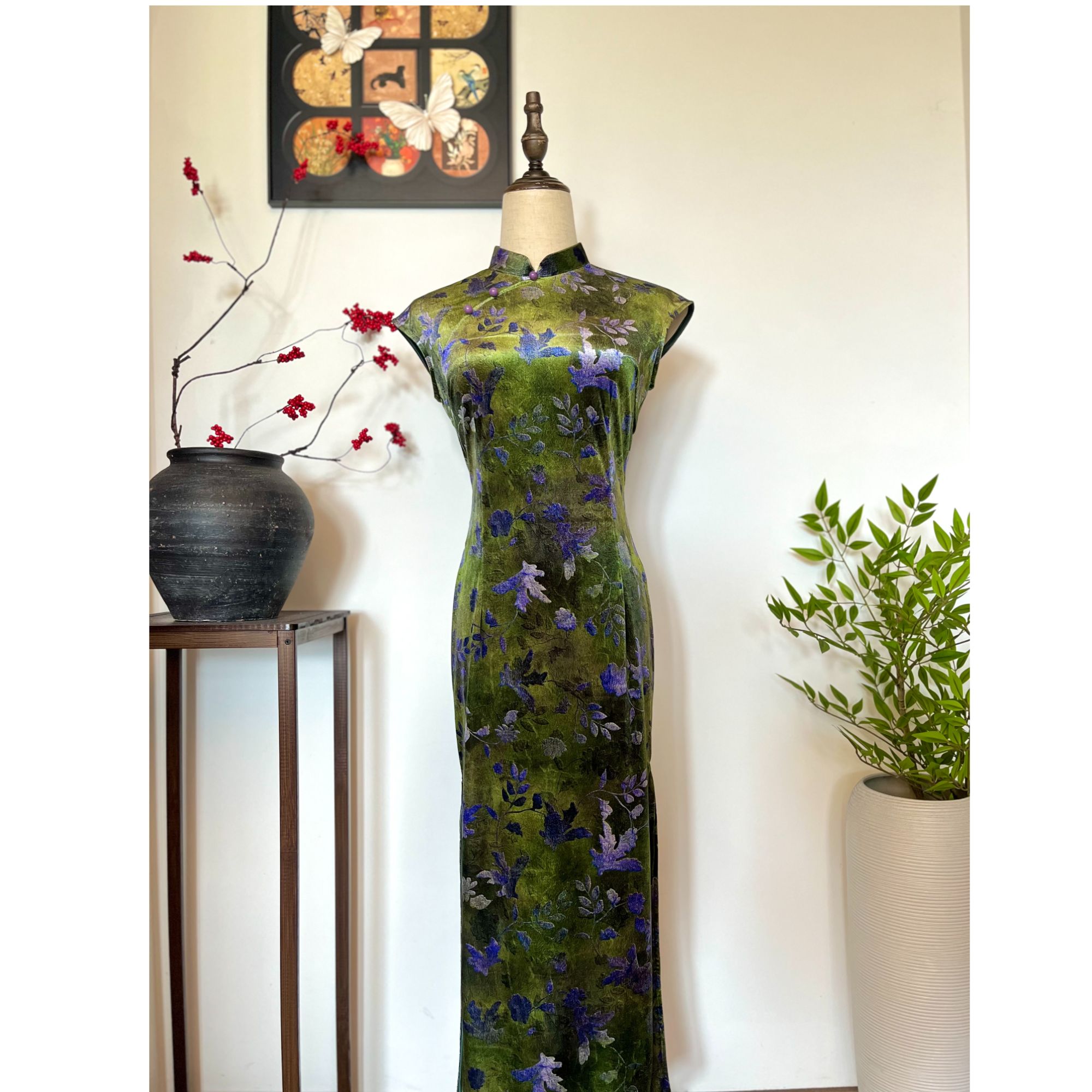 【绿野仙踪】绫曦秋季新款丝绒旗袍复古气质优雅显瘦旗袍裙