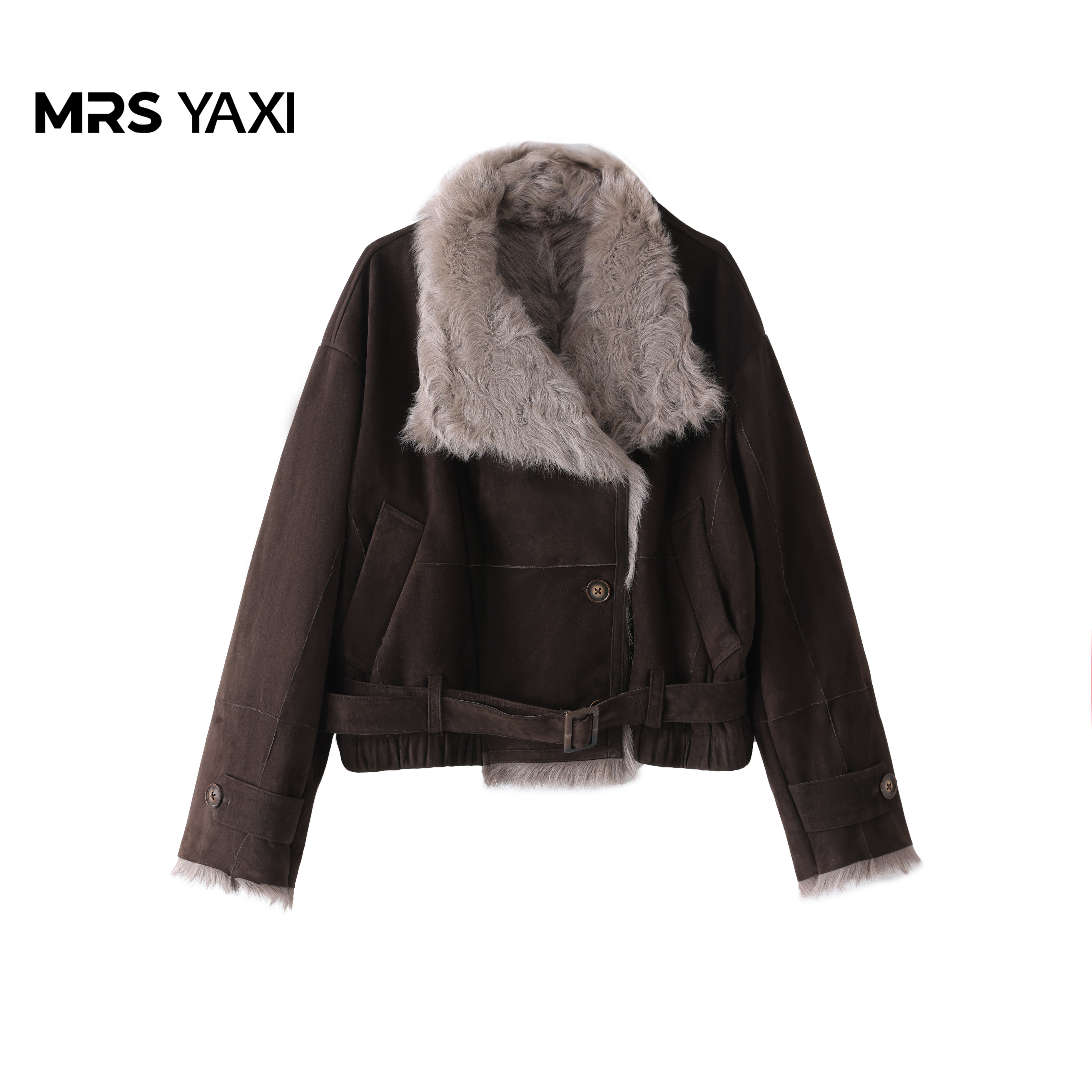 Mrsyaxi翻领湖羊皮毛一体短款外套YX5093001