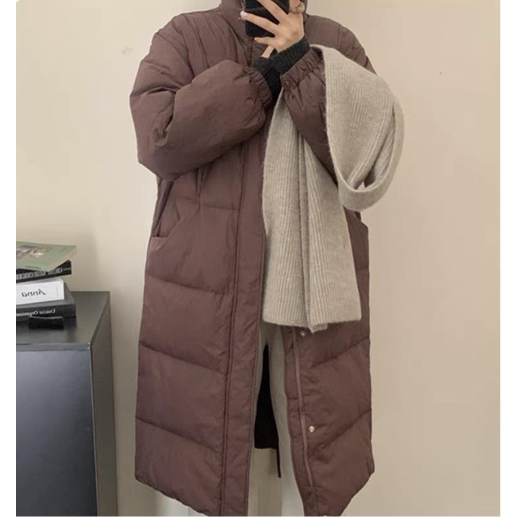 女士冬季韩版时尚休闲宽松立领长款加厚白鸭绒外套