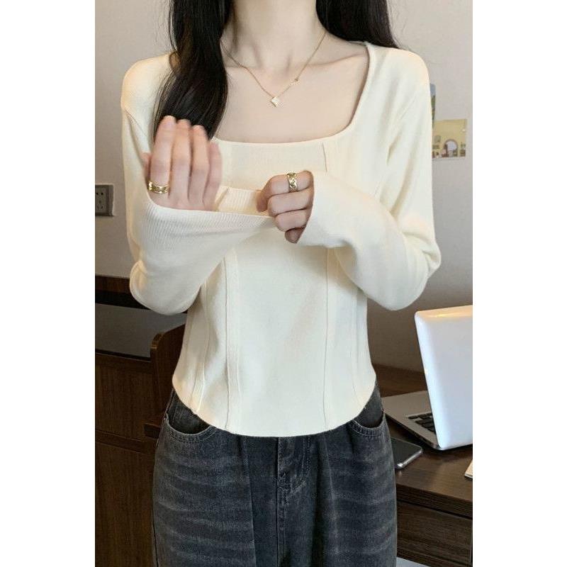 胖mm毛衣大码女装秋季露锁骨方领休闲针织衫2025纯欲温柔打底上衣
