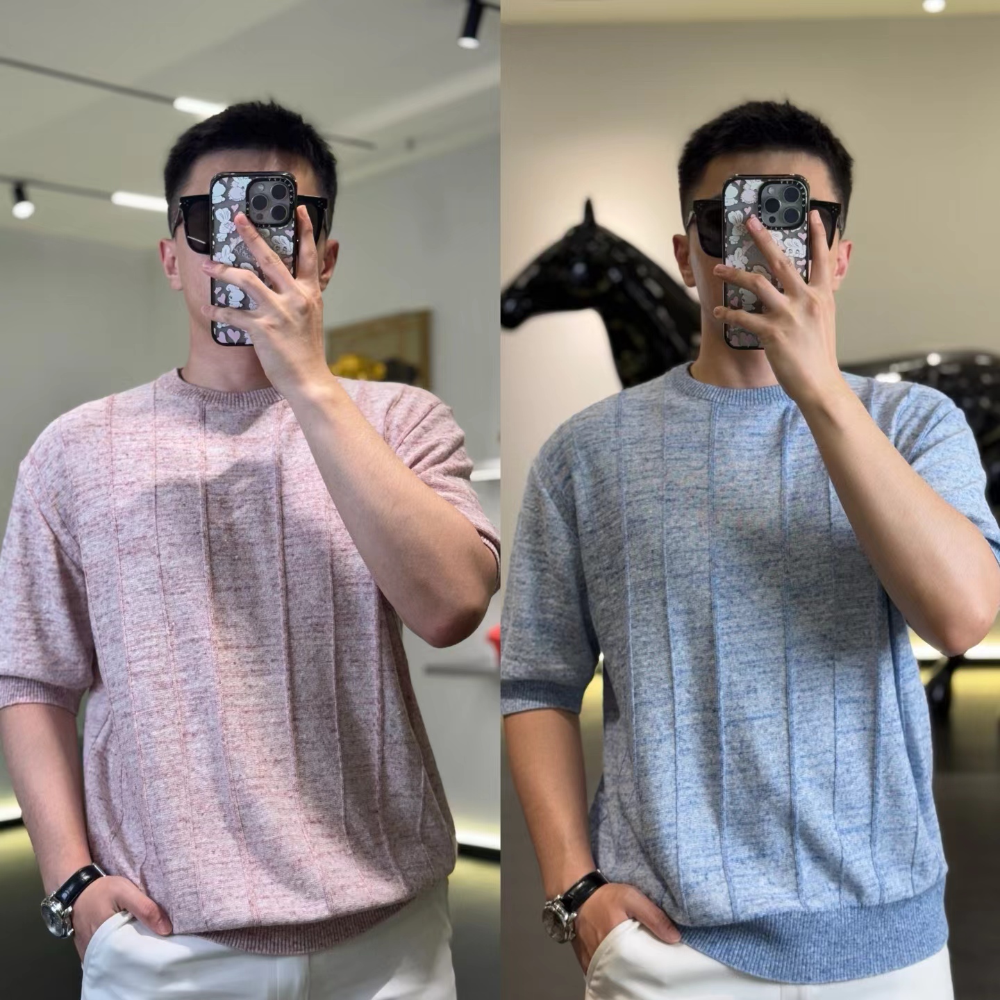 GDTN-新款贵气老钱风极简亚麻桑蚕丝松弛感针织衫短袖KK-24-04