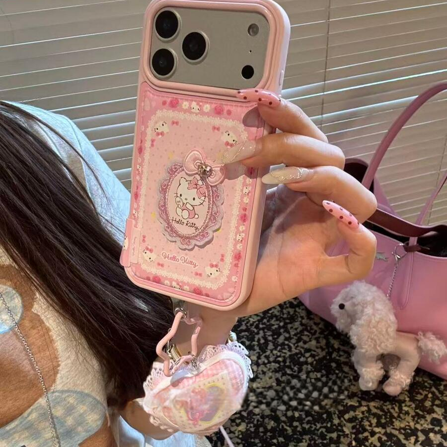 可爱皮纹梳妆镜猫咪适用于苹果17pro/16promax手机壳15保护套1413