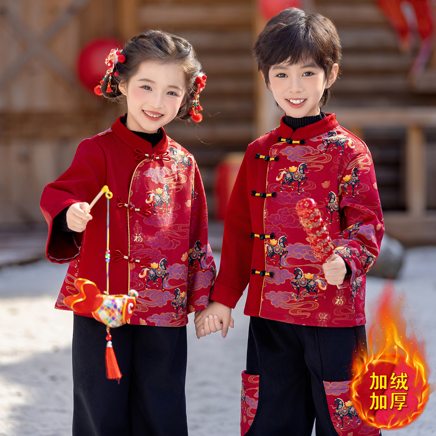 男女宝宝冬季拜年服棉服姐弟装中国风唐装汉服表演服装套装