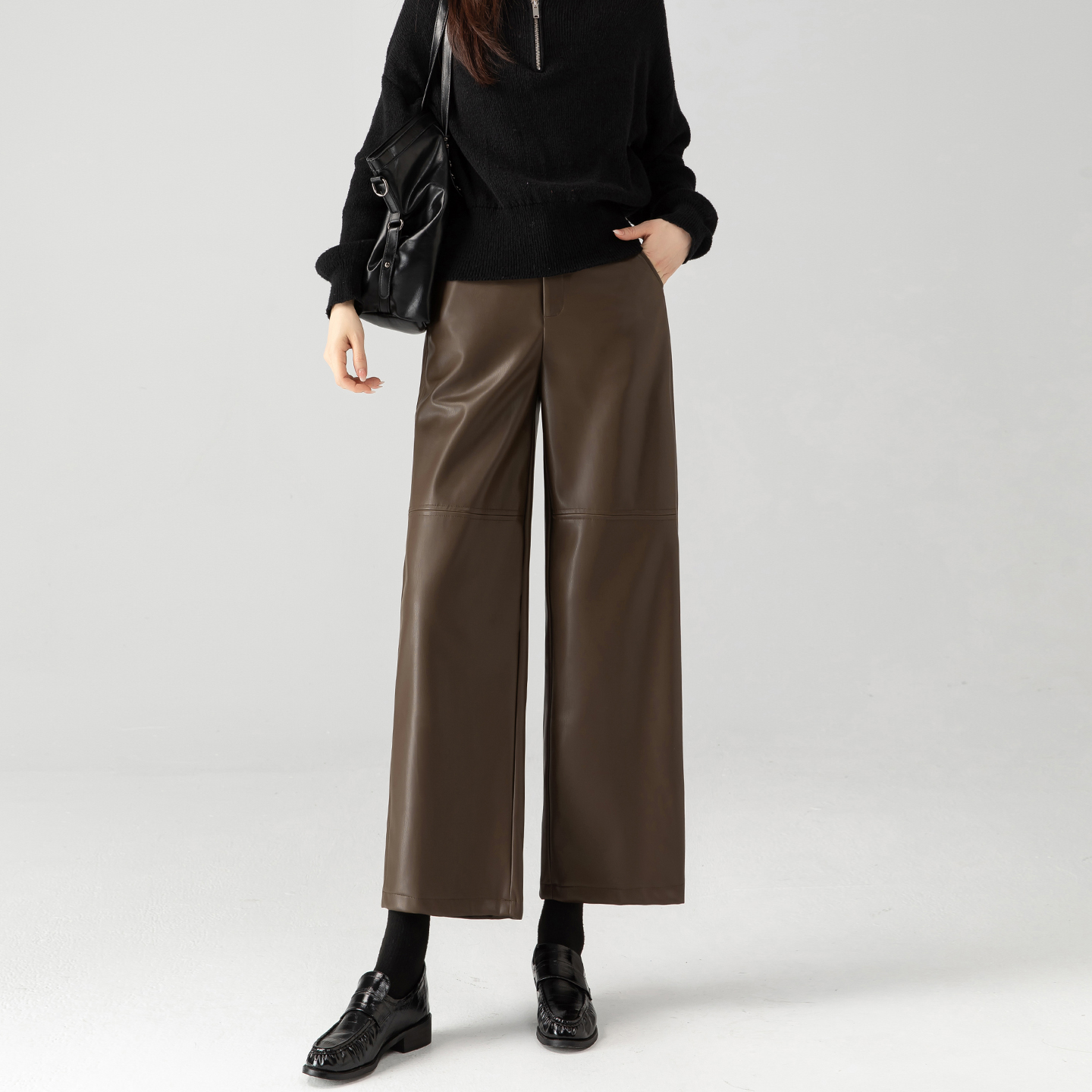 九分皮裤女2025秋冬新款宽松显瘦百搭直筒裤气质休闲哑光PU阔腿裤