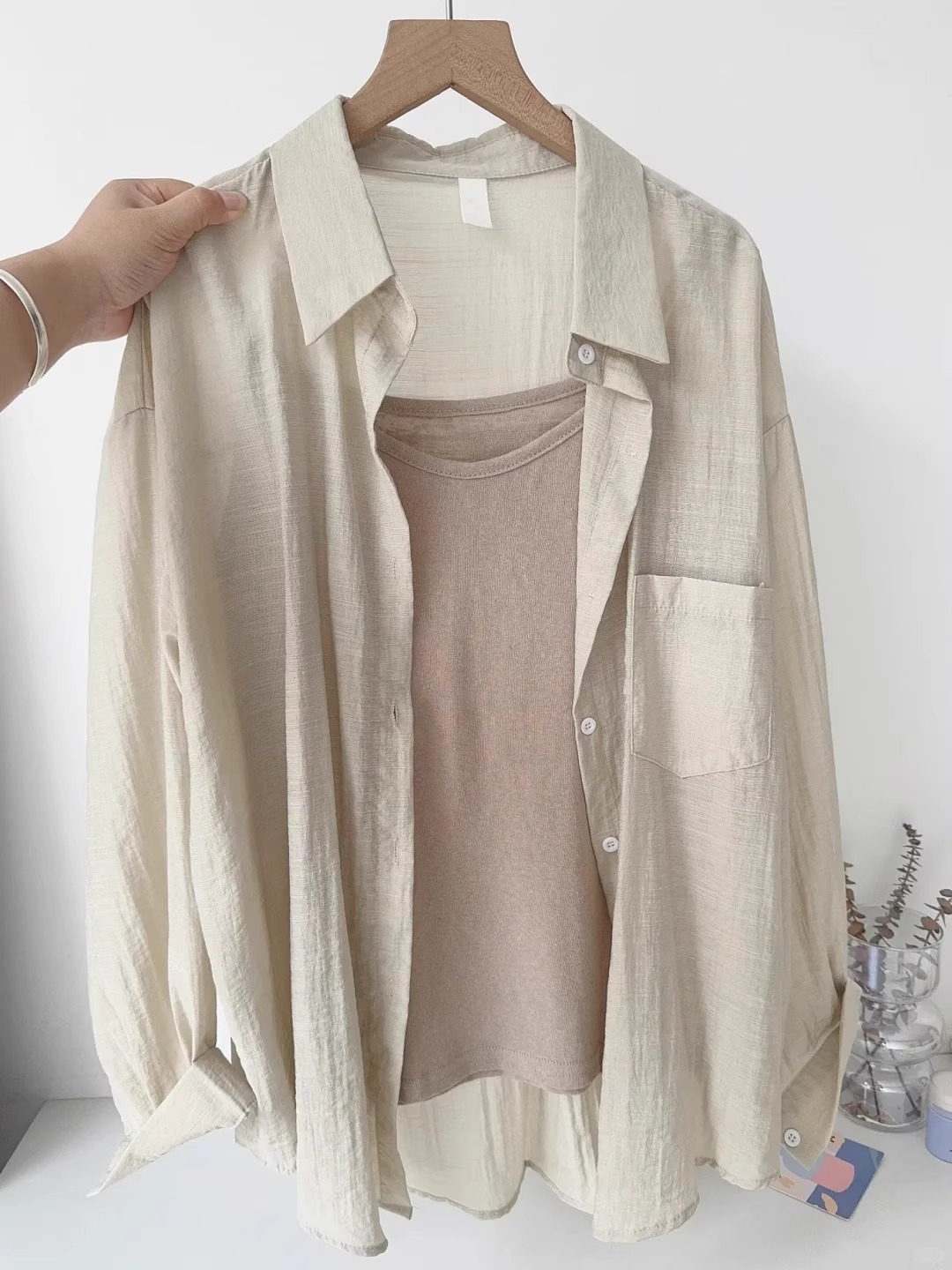 天丝棉麻薄款亚麻防晒衬衫外套女夏季简约宽松休闲高级感长袖衬衣