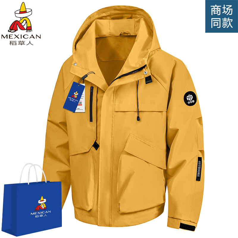 Mexican/稻草人冲锋夹克男女款春秋季三防情侣连帽外套户外登山服