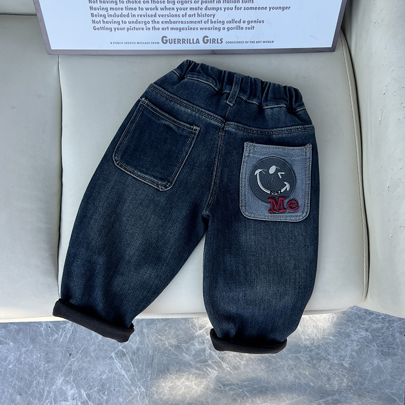 男童加绒牛仔裤子儿童韩版冬装中小童炸街宝宝冬季休闲一体绒长裤