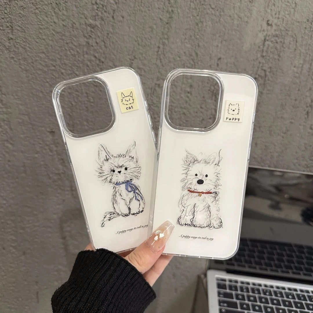 炸毛情侣猫狗OPPOReno14适用iPhone15大孔13promax硬苹果16手机壳
