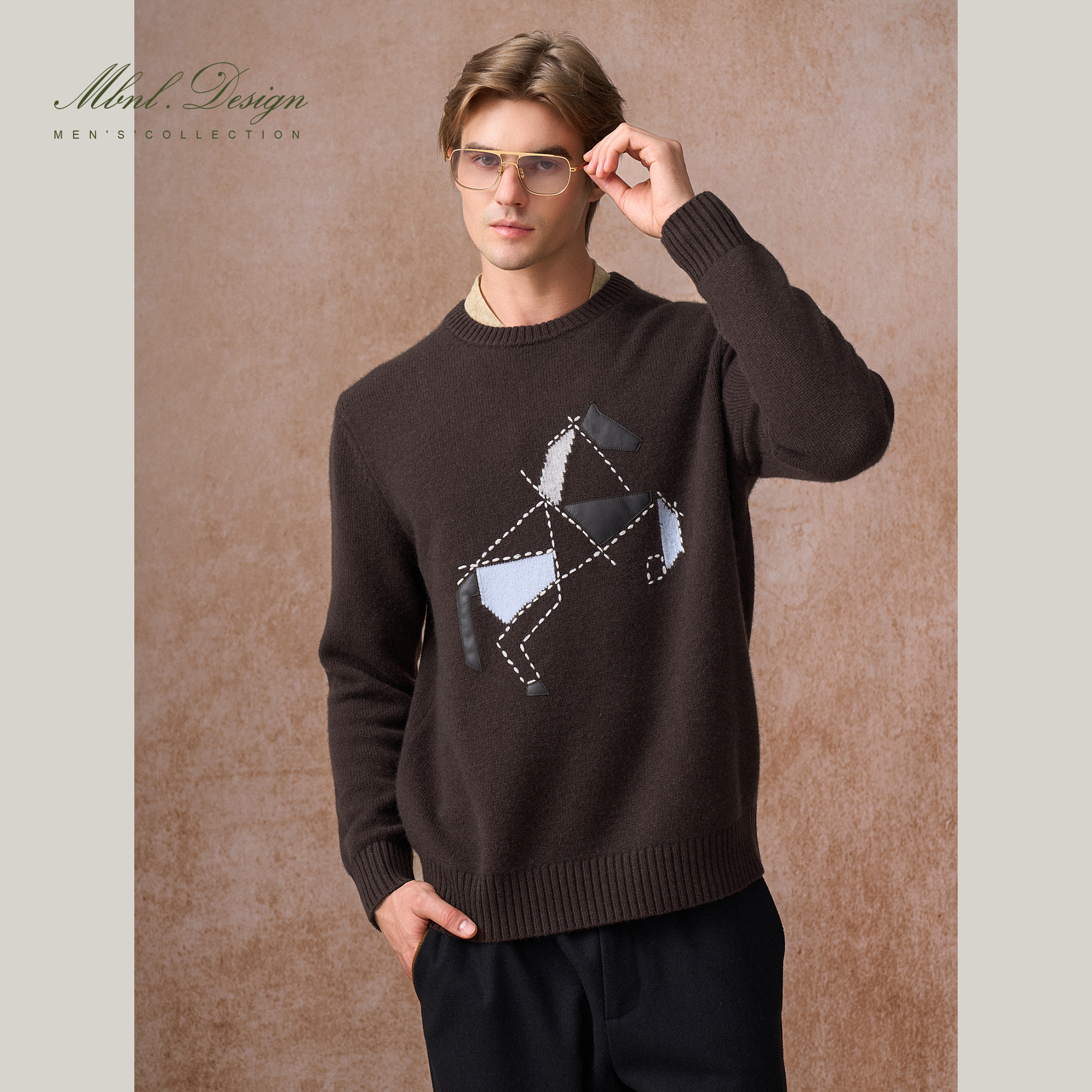 MBNL-F「H.小马」秦磊男装530g山羊绒绵羊毛定纺光泽毛衣LL-WSY1215