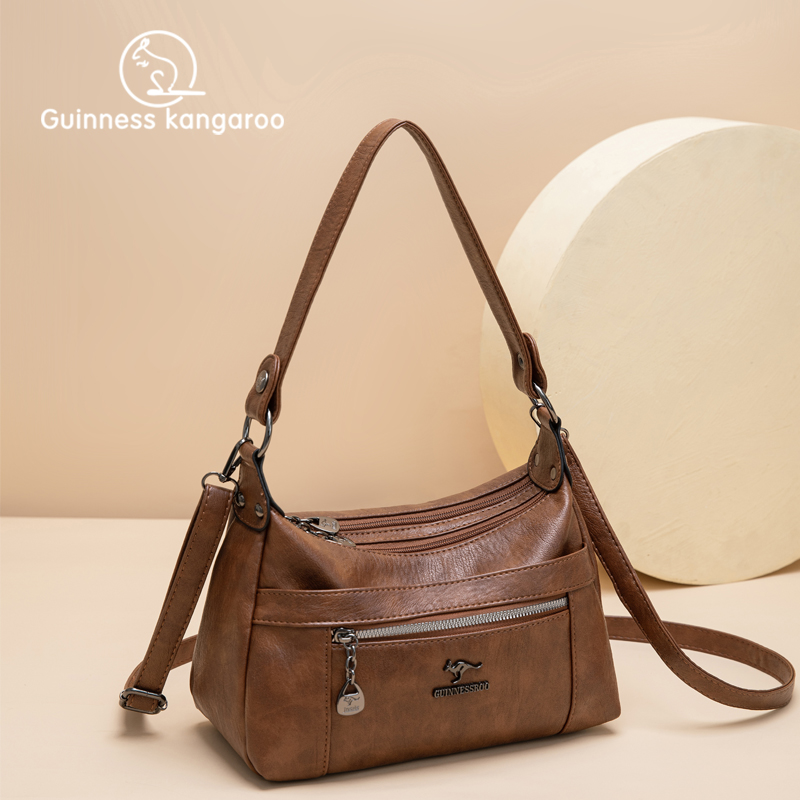 吉尼斯袋鼠手提包包女真皮单肩斜挎包2025新款软牛皮中年妈妈包