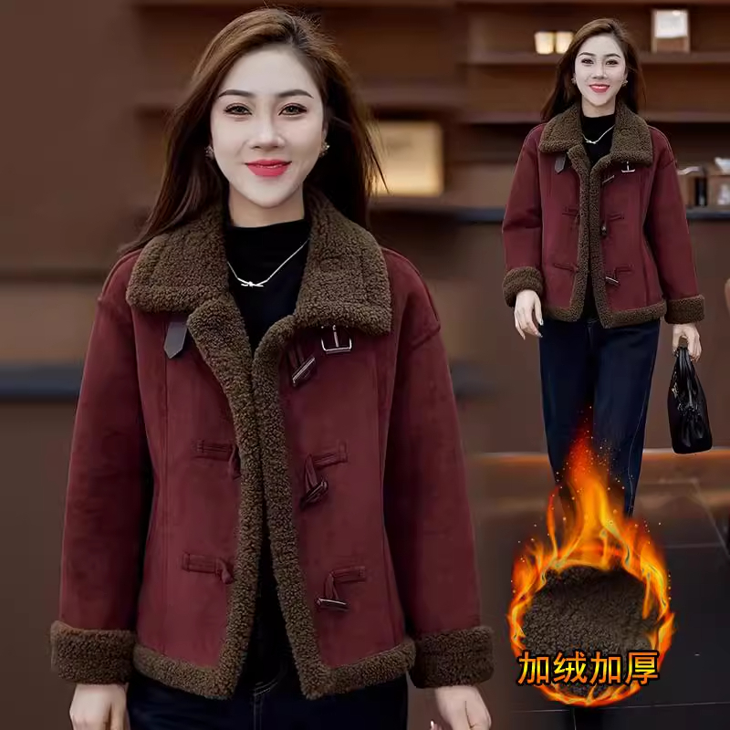 羊羔绒皮毛一体外套女2025新款冬季巨好看的冬装棉袄加绒加厚棉服