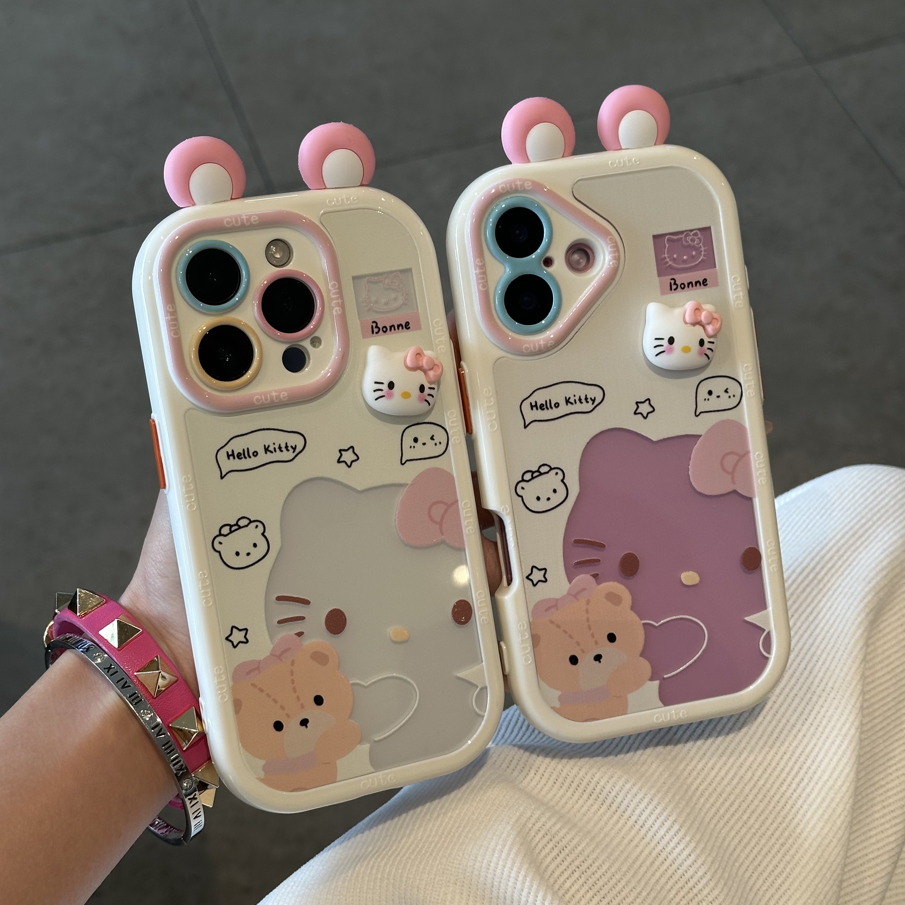 欧克里里镂空Kitty粉kt耳朵苹果16promax手机壳华为vivo小米oppo