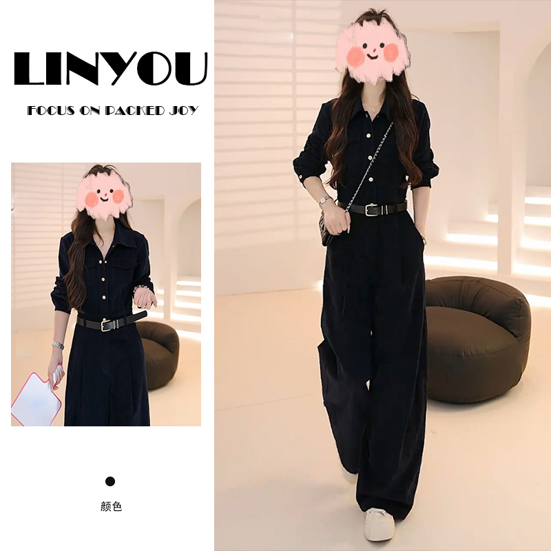 时尚洋气通勤气质长袖连体裤女2025秋季新款小众设计感工装连体衣