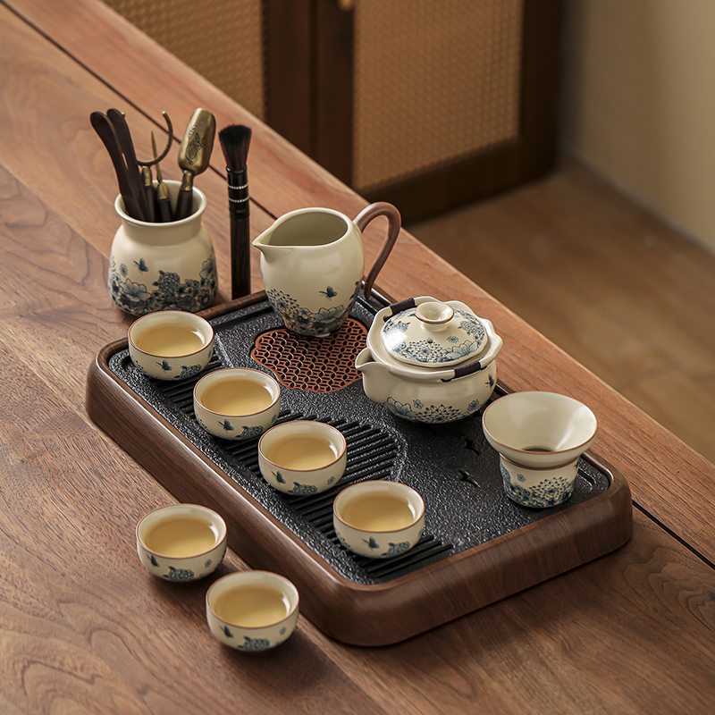 新款汝窑功夫茶具套装家用泡茶器手抓壶盖碗陶瓷高档轻奢茶器礼盒