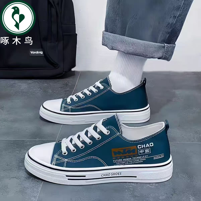 【正品】啄木鸟男鞋韩版秋季2025新款休闲薄款男士板鞋透气帆布鞋潮