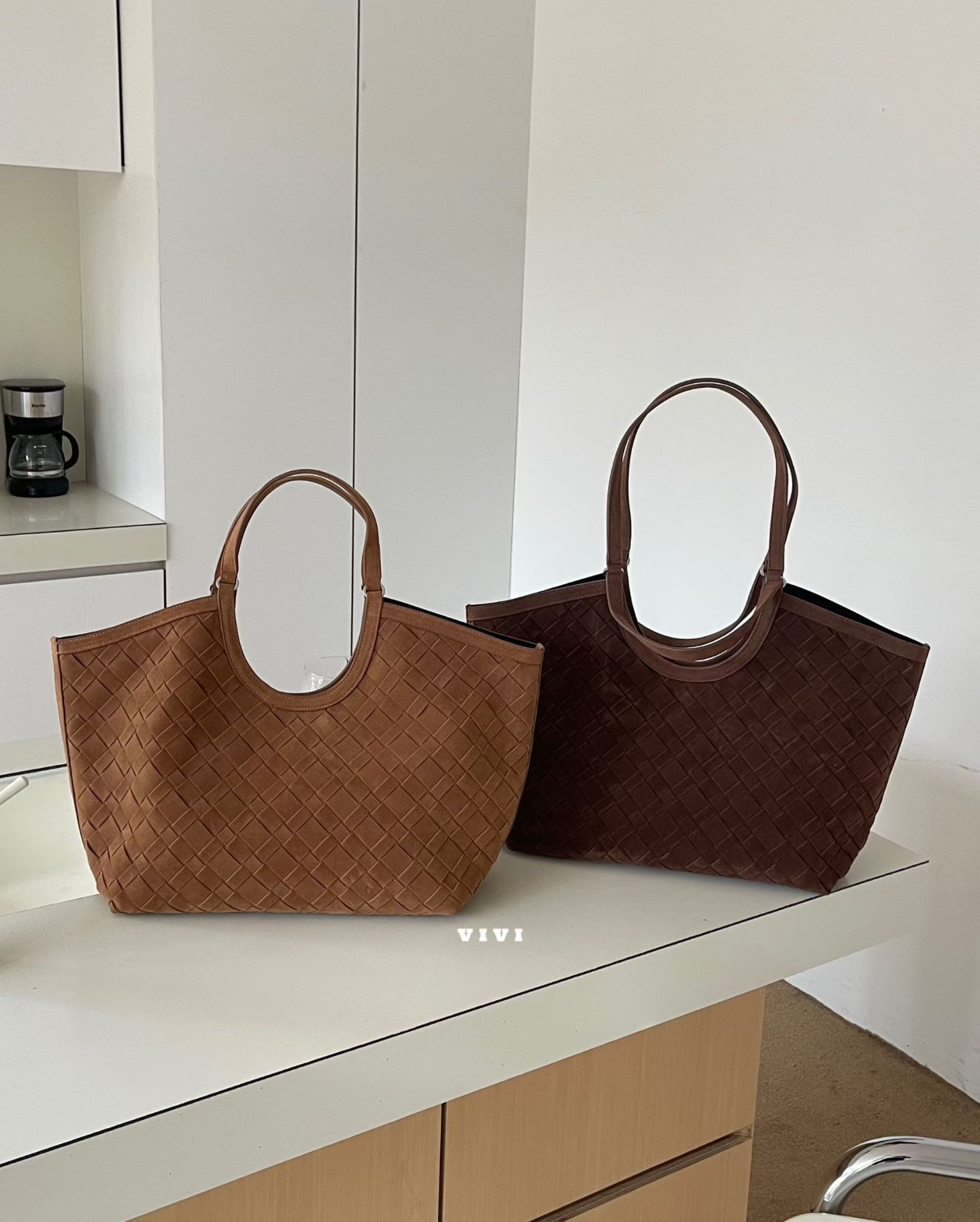 手工编织麂皮托特包大容量复古腋下菜篮子大包手提单肩大包包女