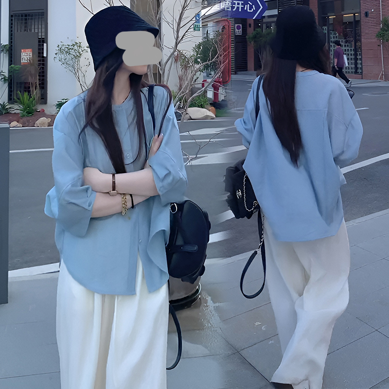 韩系休闲慵懒风独特别致防晒衬衫女2025夏日港味韩系女士防晒衬衫